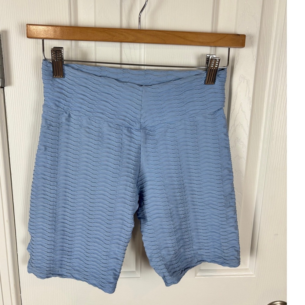 Booty by Brabants Textured Biker Shorts Light Blue High Waist Brazil Workout OS